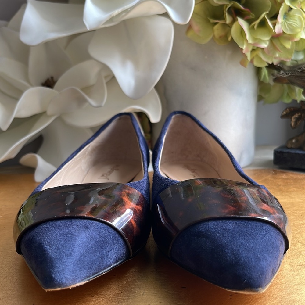 J. McLaughlin Mallory Flats in Navy Suede with Tortoise Shell Detail - Picture 3 of 14